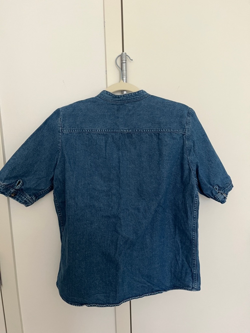 A.P.C. Ruffle-Trim Denim Button-Up Top - Medium Blue - Picture 4 of 4